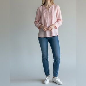 J. Jill Love Linen M Love Tunic Small Pink Button Front Long Sleeve Top Size M